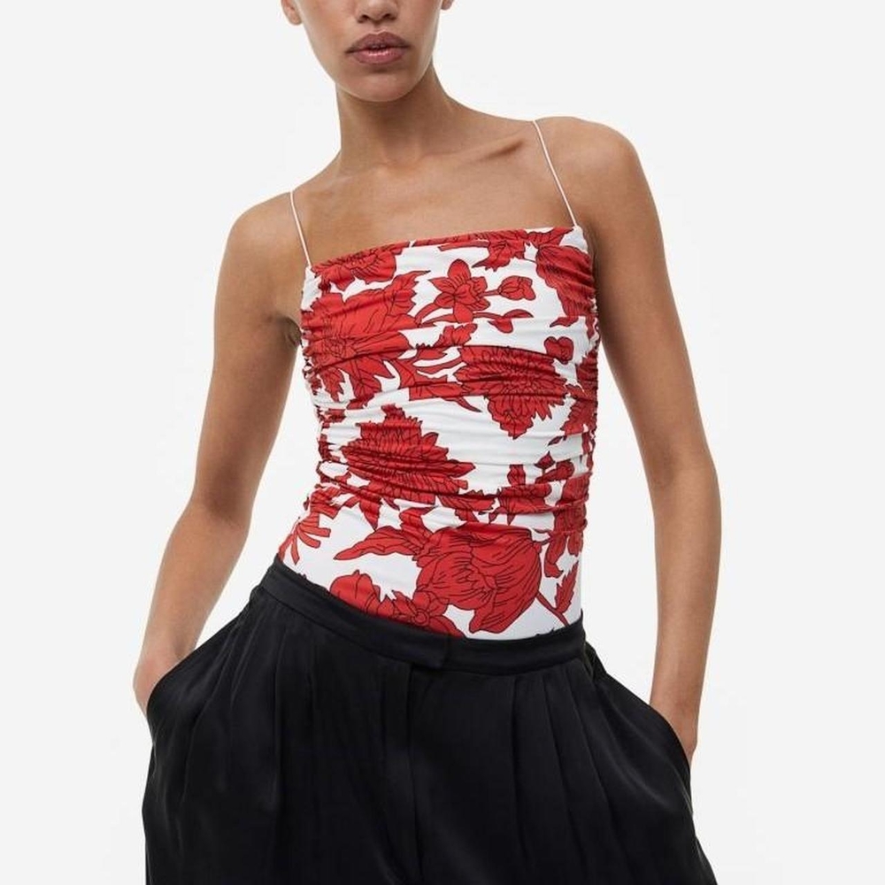 Floral Red and White Women's Top